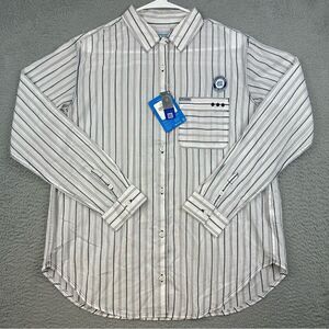 Columbia UNC Tar Heels Shirt Womens Small While Gray Striped Tencel Blend PFG‎